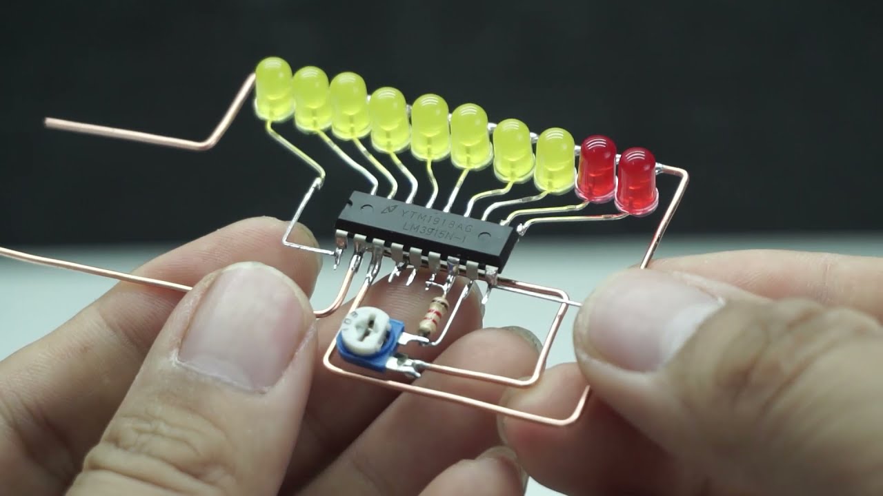 How to make audio level indicator with LM3915 ic - freeform circuit │SimpleCircuits