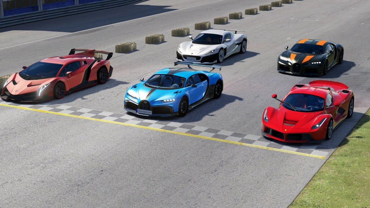 Rimac Nevera vs Bugatti Chiron SS 300+ vs Bugatti Chiron Pur Sport vs Lambo Veneno vs LaFerrari