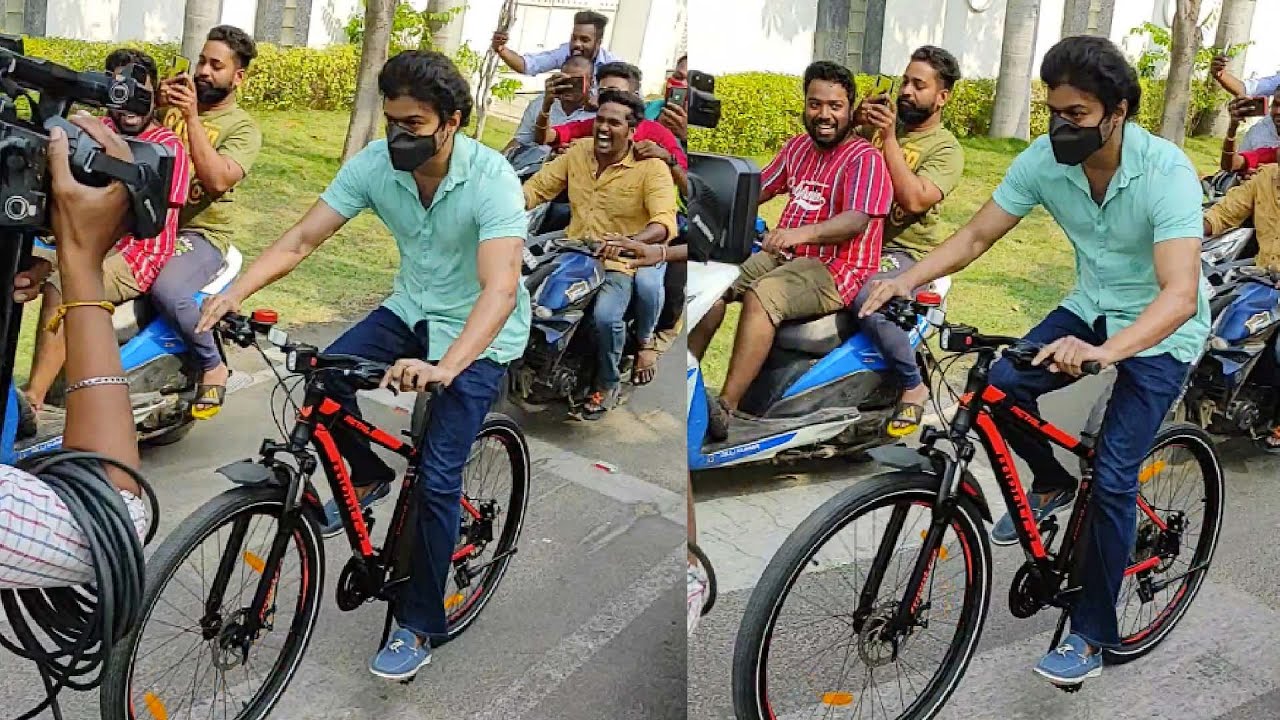 Actor Vijay cycles to the polling booth | Thalapathy Vijay Voting In TN Election 2021 | Cycle Vote