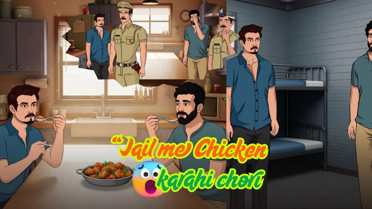  Jail me Chicken Karahi Chori! 🍗#JailStory##FunnyStory#ComedyStory#UrduStories#KidsStory#MoralStory😂