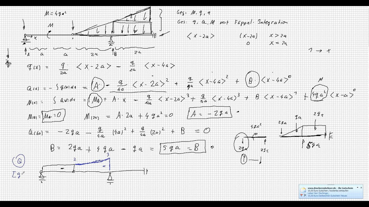 Mechanik1, Schnittgrößen, Föppel-Integration