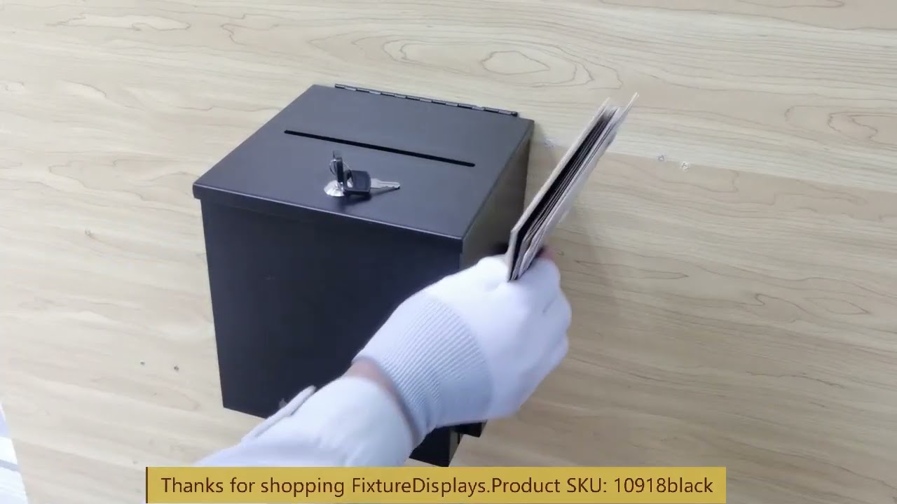 10918 BLACK metal suggestion donation tithes offering box ballot box key drop fixturedisplays