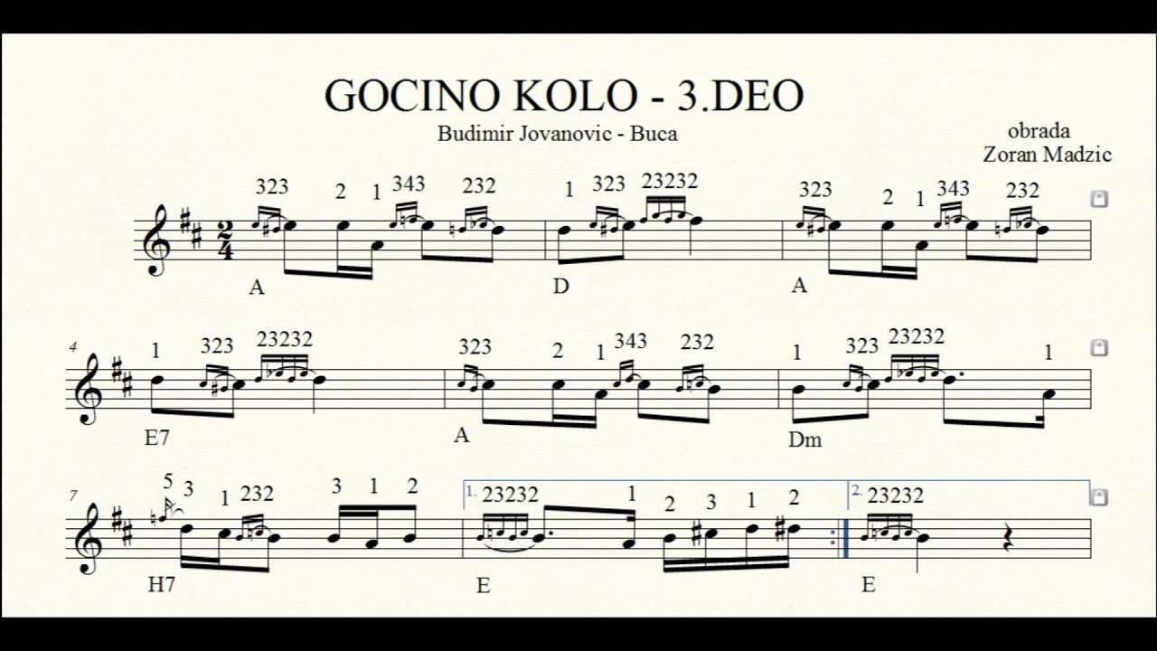 Gocino kolo - note za harmoniku (zapis Zoran Madzic)