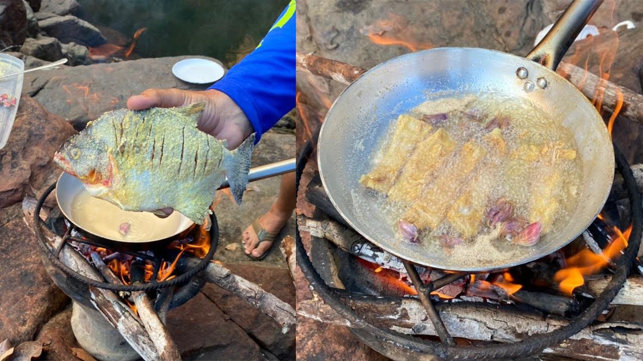 WENT FISHING AND MADE FRIED PIRANHA'S RIBS (ASMR)