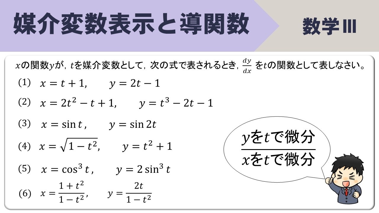 【数Ⅲ】媒介変数表示と導関数、どうやって微分する？