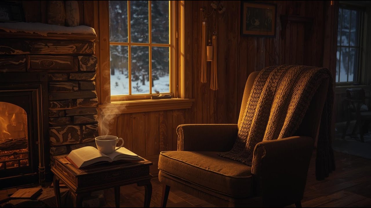 Warm Fireplace Piano for Reading | Cozy Winter Night Atmosphere