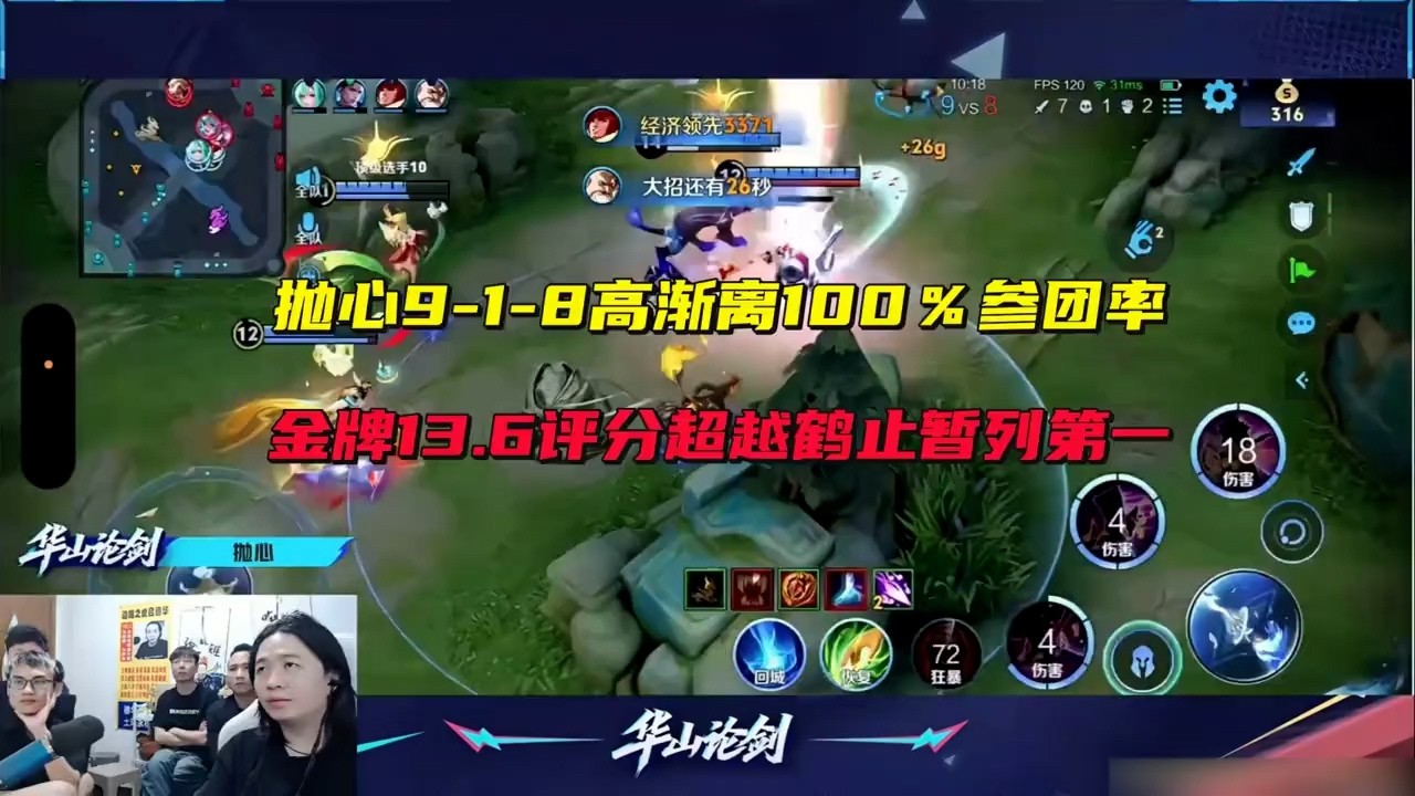 华山论剑决赛抛心9-1-8高渐离100％参团率，金牌13.6评分超越鹤止暂列第一 #吕德华 #星软 #春虫虫 #巅峰赛 #游戏解说 #王者荣耀 #honorofkings