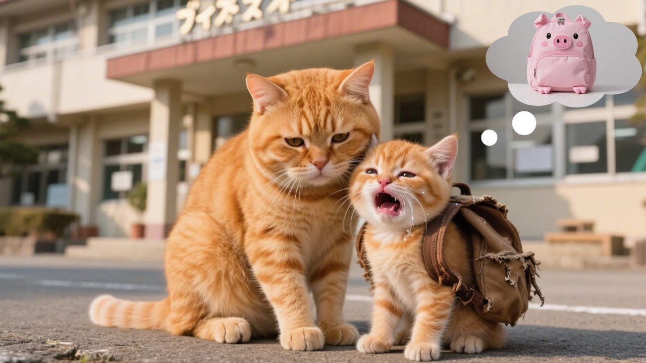 Ginger Kitten Gets Bullied at School, Mama Cat Works Late Night to Buy Pig Backpack😿🎒🐷