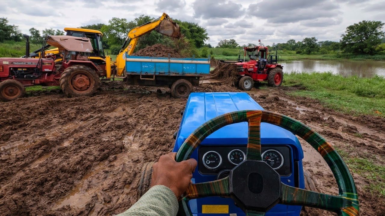 POV Tractor View | JCB Loading Mud Between Two Tractors | Real Farming Work ASMR 🚜