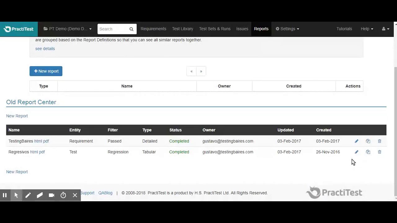PractiTest - Gestión de Reportes