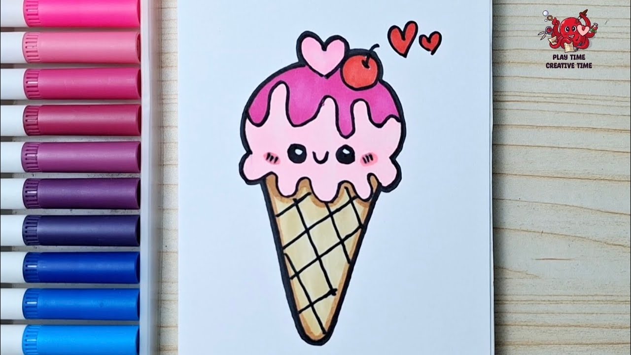 Easy Cute Drawing - Kawaii Ice Cream Cone