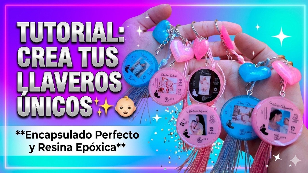 Cómo hacer llaveros de resina epóxica personalizados.  Encapsula fotos + tonos pastel fáciles.