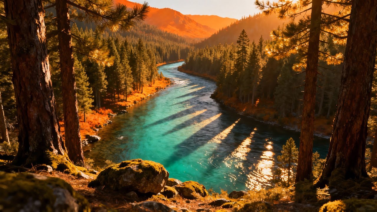 LIVE: Turquoise River & Pine Forest | Relaxing Nature 4K | White Noise Room 4K