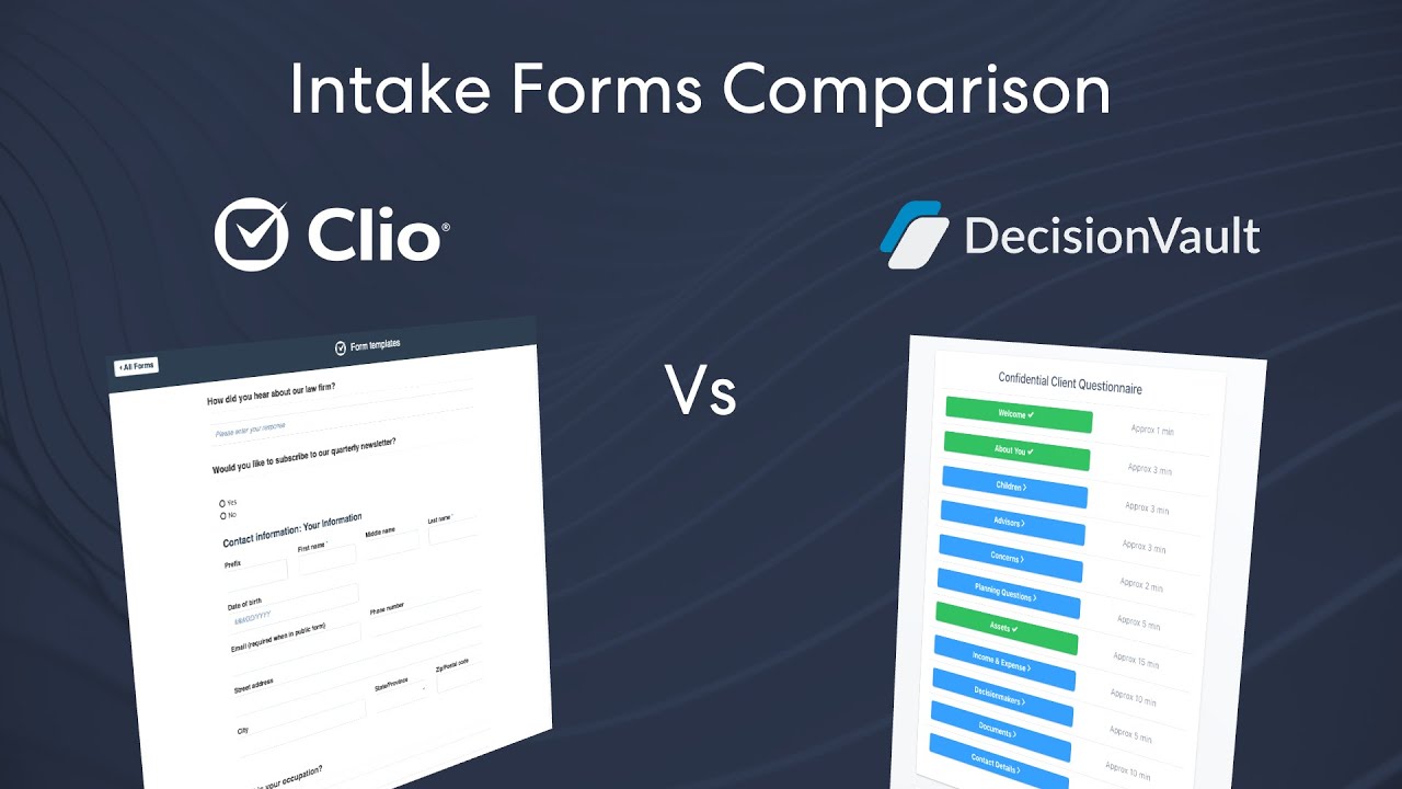 How does DecisionVault compare with the Clio Grow intake forms?