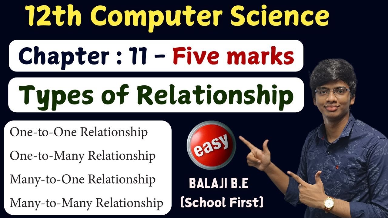 12th Computer Science | Types of relationships in DBMS | one to one | one to many | chap 11 | Tamil