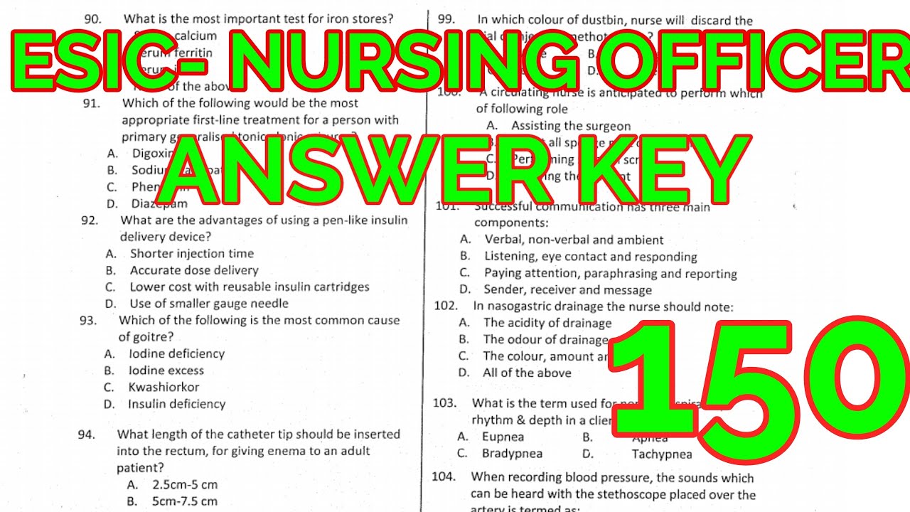 ESIC- NURSING OFFICER OLD QUESTION PAPER WITH ANSWER KEY PREPARATION