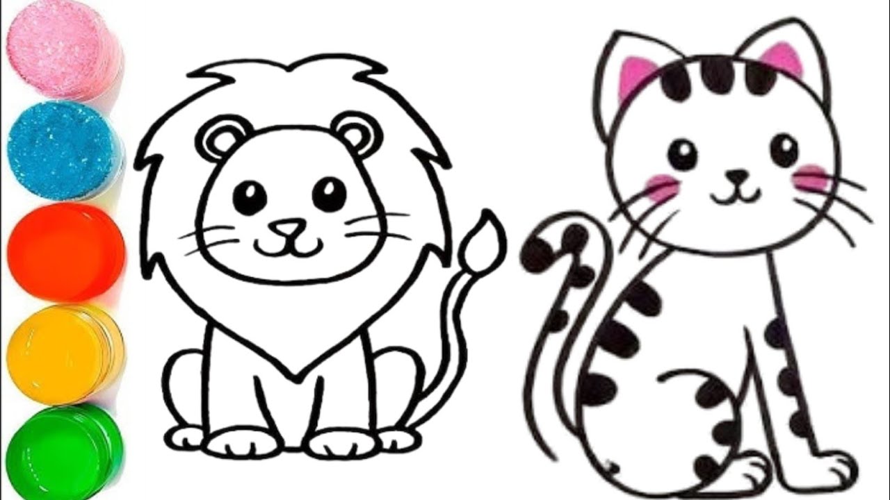 How To Draw a Cute Lion and Cat 🦁🐱 | Easy Animal Drawing for KidsCute Lion & Cat Drawing for Kids 