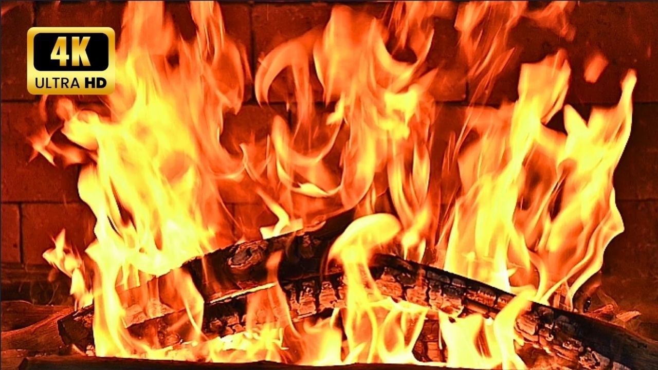 🔥 Cozy Wood-Burning Fireplace (24/7) with Crackling Sounds and Burning Logs for Holiday Comfort