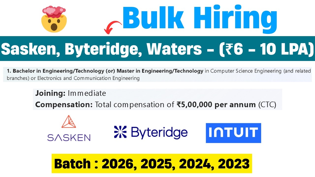 🔥5 Urgent Hiring 2026 | Byteridge, Intuit | Direct Test Hiring 2025 | Hiring for 2026 Batch