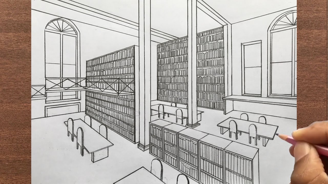 How to Draw a Library in 2-Point Perspective Step by Step