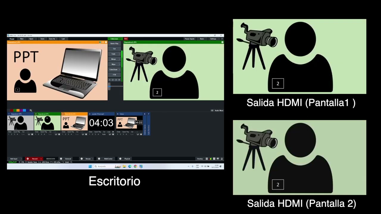 Vmix configurar Salidas HDMI Fullscreen