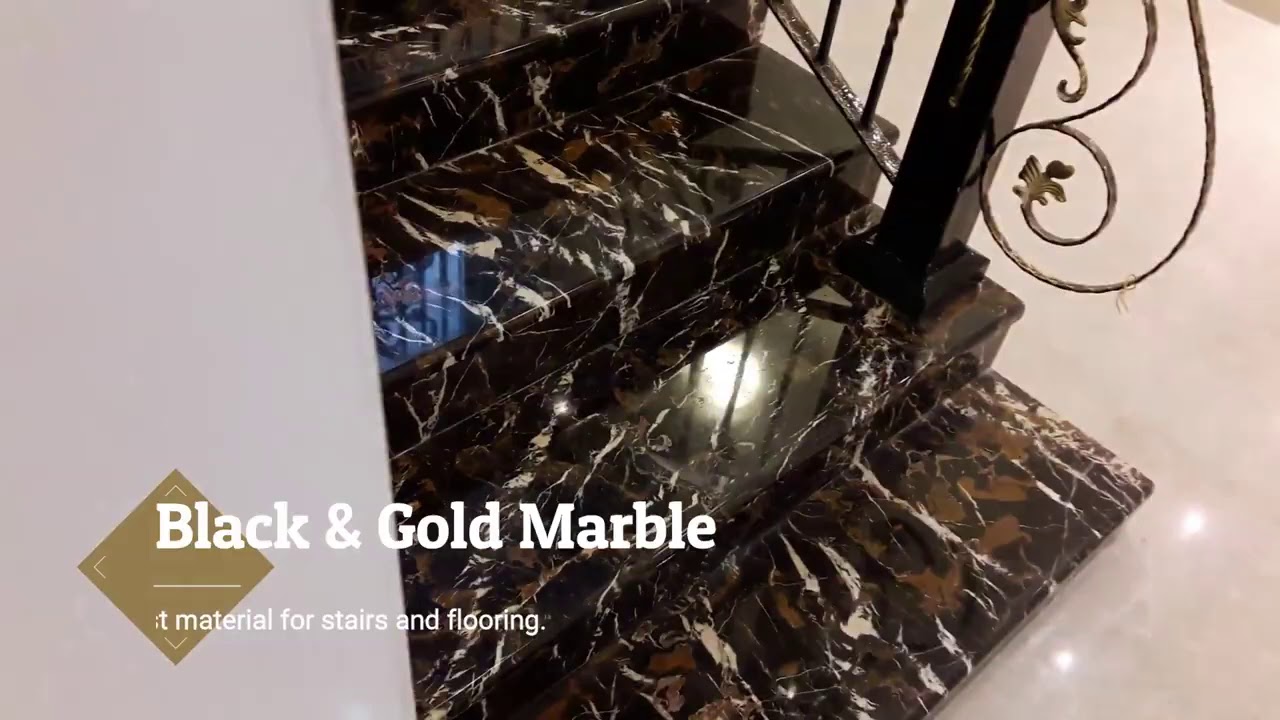 Black and gold marble stairs