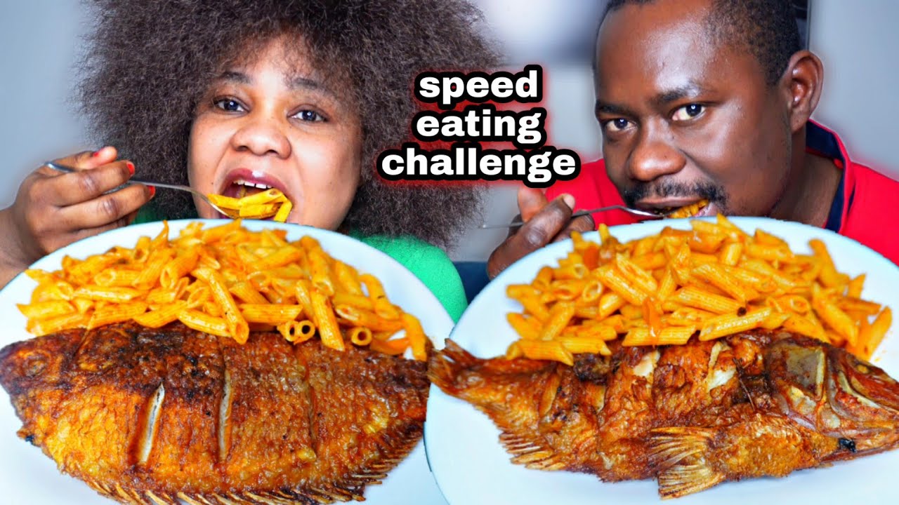 SPEED EATING MUKBANG CHALLENGE | PASTA WITH FRIED FISH MUKBANG |AFRICAN FOOD MUKBANG
