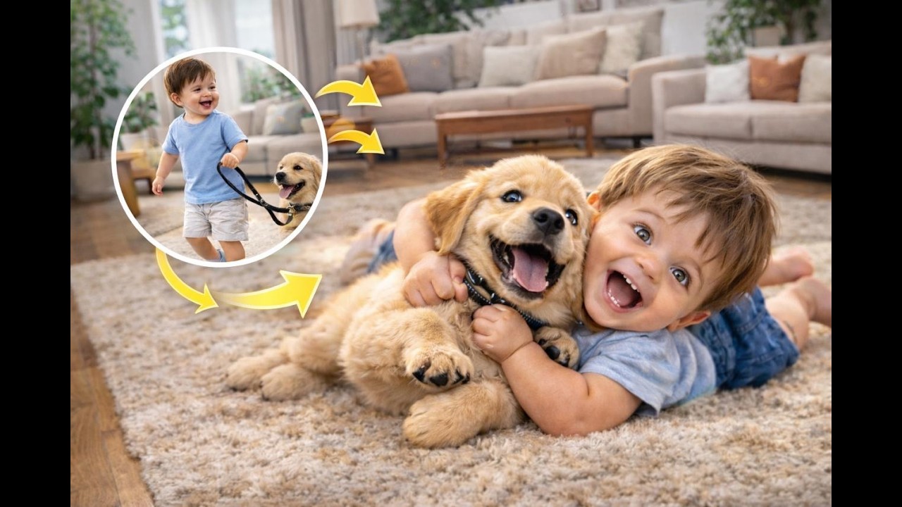 Baby Walking Puppy on Leash 🐶👶 | Heart-Melting Rolling Fun 😍 | Too Cute to Miss!