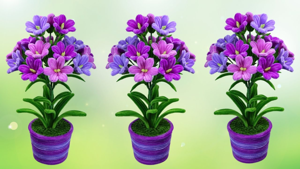 🌸 DIY Purple 3-Tone Orchid Pot Made from Chenille Stems | Handmade Art at Home