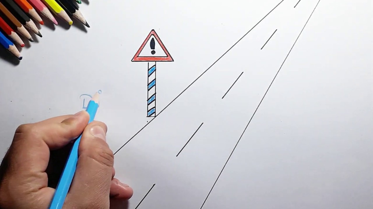 dikkat trafik işaret levhası nasıl çizilir? How to draw attention traffic sign?