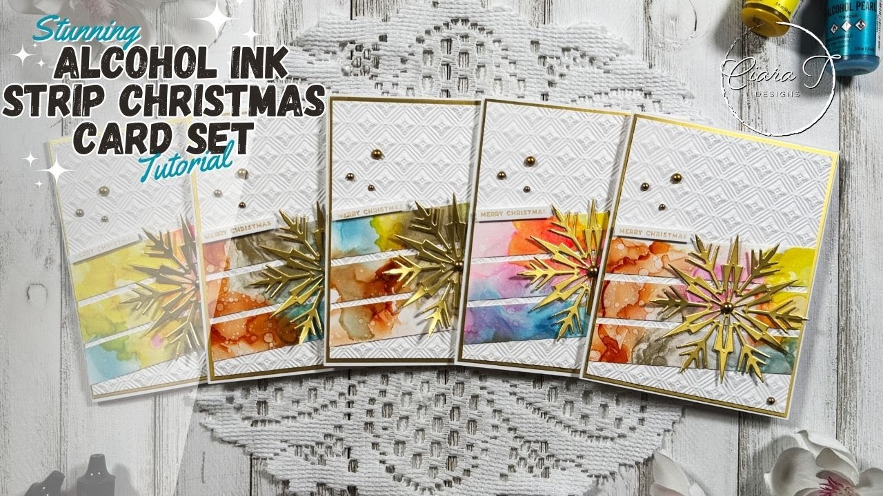 Stunning Alcohol Ink Strip Christmas Card Set Tutorial | Christmas in July