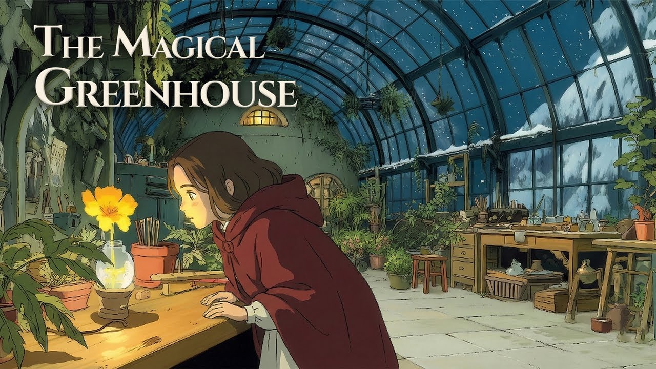 The Magical Greenhouse 🌿 Ghibli-Inspired Study Music | Winter Night Ambience