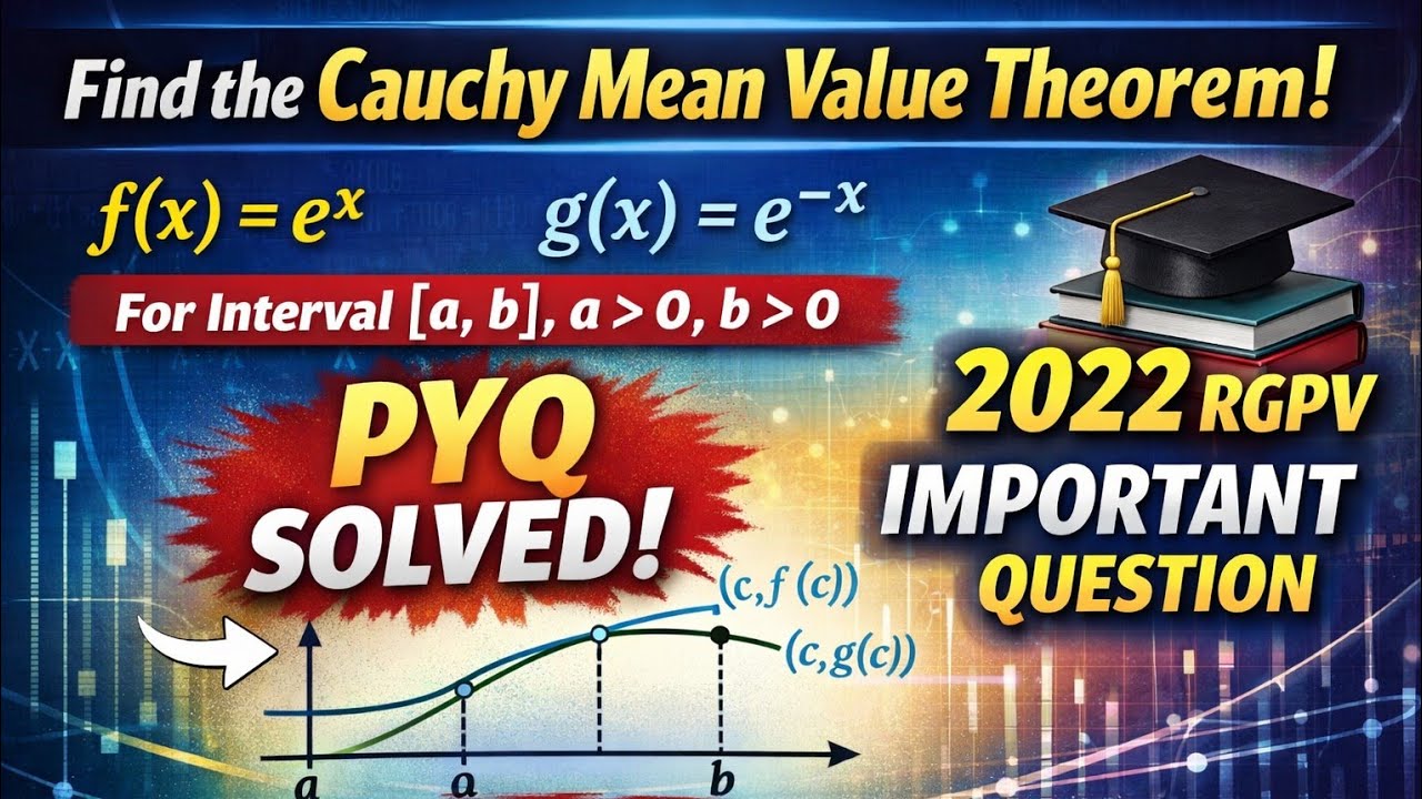 Find value of c using Cauchy Mean Value Theorem for f(x)=eˣ and g(x)=e⁻ˣ on [a, b] | RGPV PYQ 2022