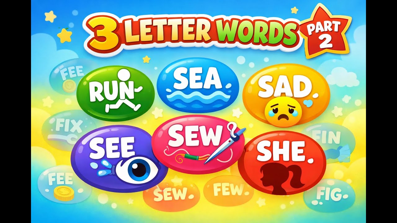 3 Letter Words for Kids | #ThreeLetterWords #KidsLearning #PreschoolLearning