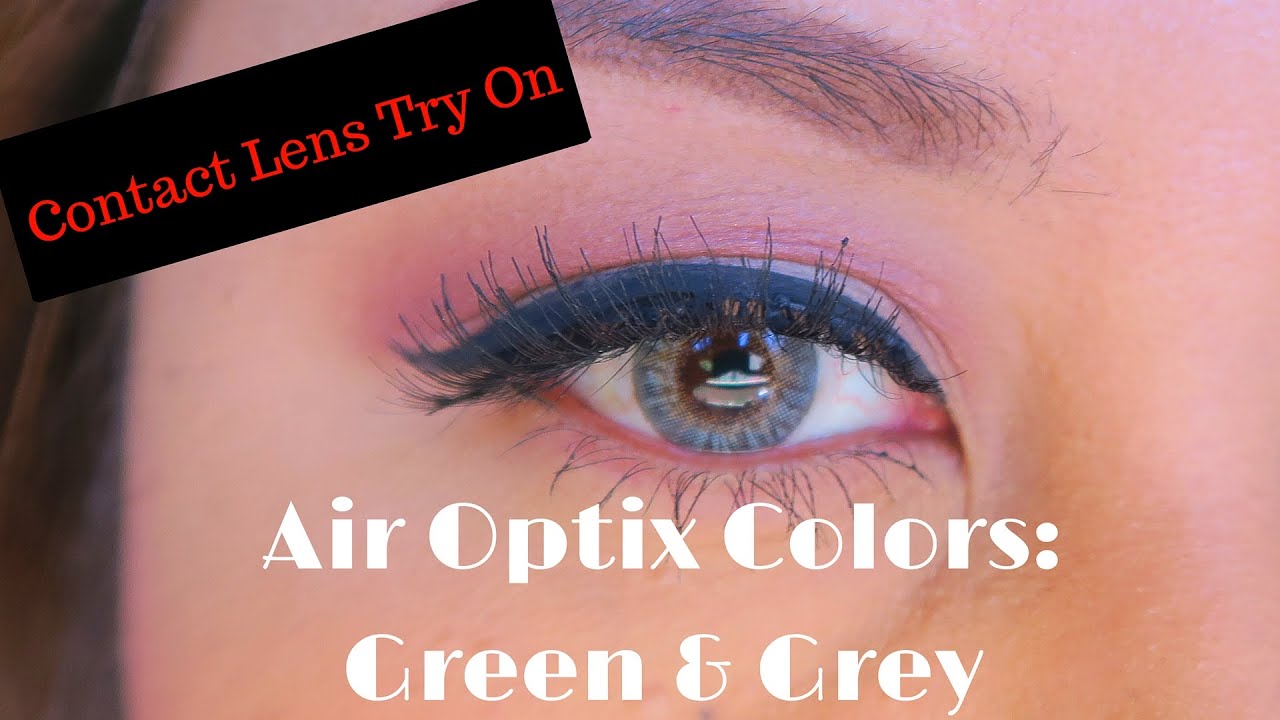 Air Optix Colors Try on: Green & Gray on Dark Brown Eyes HD - MaryMelzTV