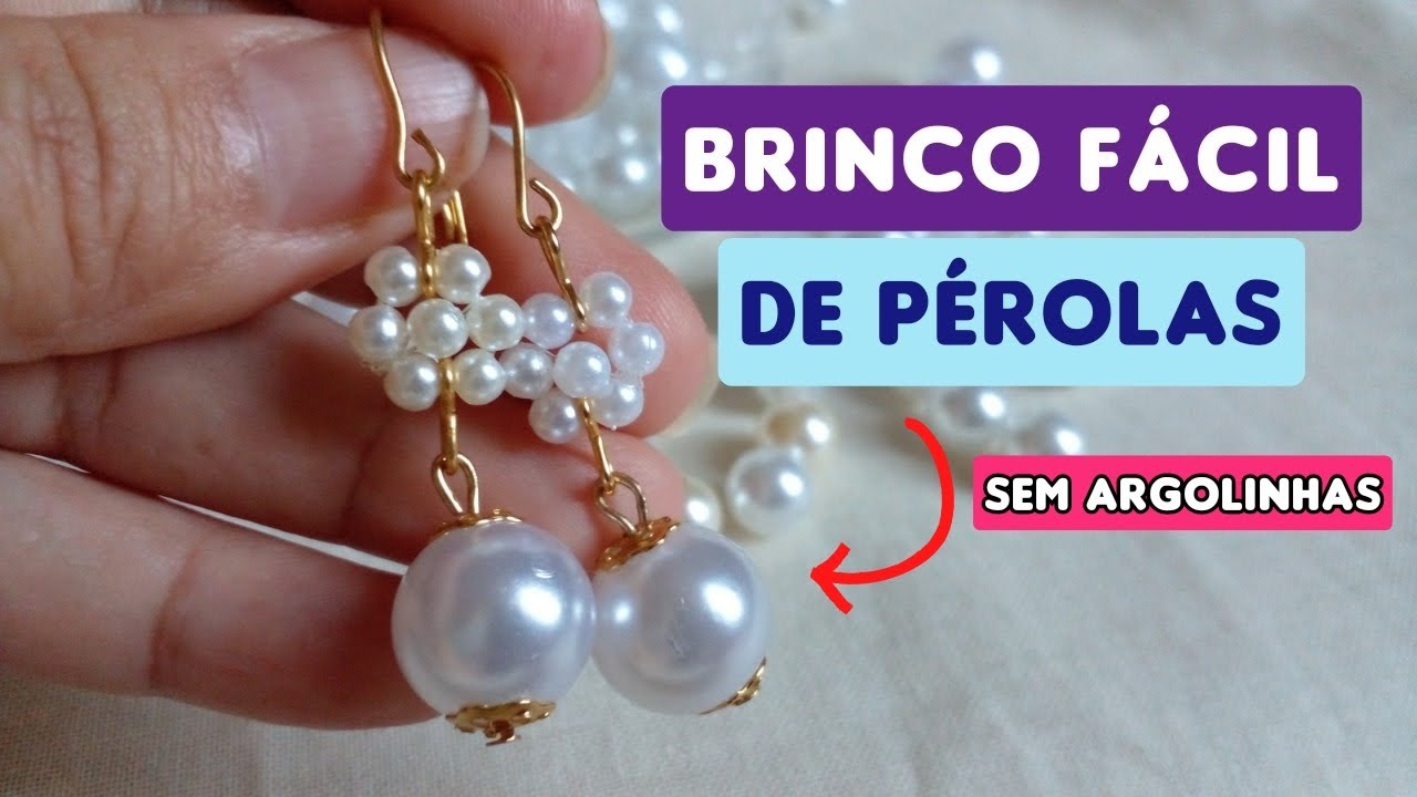 COMO FAZER BRINCO DE FLOR COM GANCHO / BRINCO DE PÉROLA COM ANZOL - BRINCO SEM ARGOLINHAS