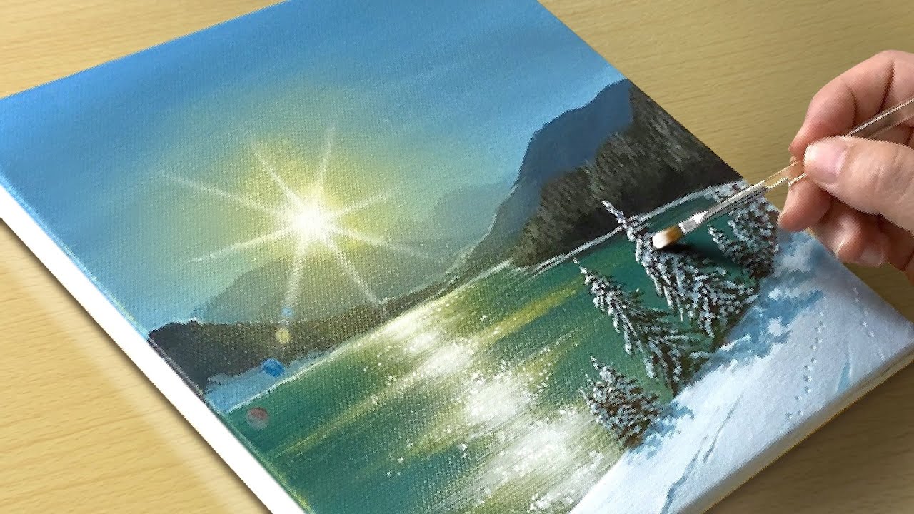Winter Lake Painting / Acrylic Painting for Beginners / STEP by STEP #338