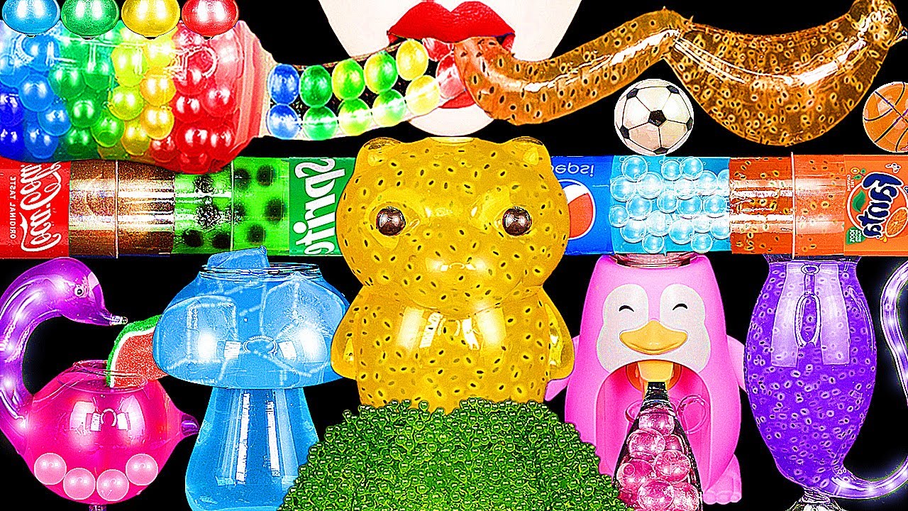 ASMR RAINBOW DRINKS *VAMPIRE PUSH JELLY, BOBA TEA, FROG EGGS, BIRD GLASS, SEA GRAPES, 신기한물먹방 MUKBANG