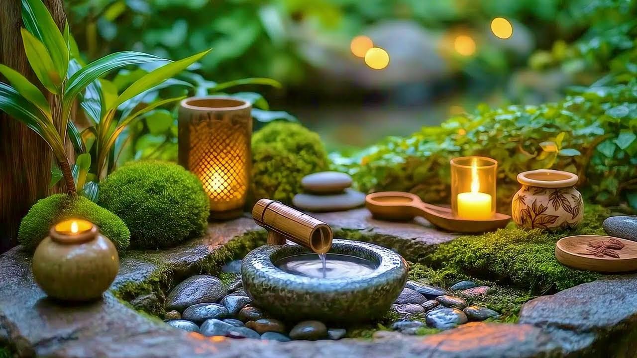 Night Calm Relaxation || Bamboo Water Flow & Piano for Stress-Free Sleep