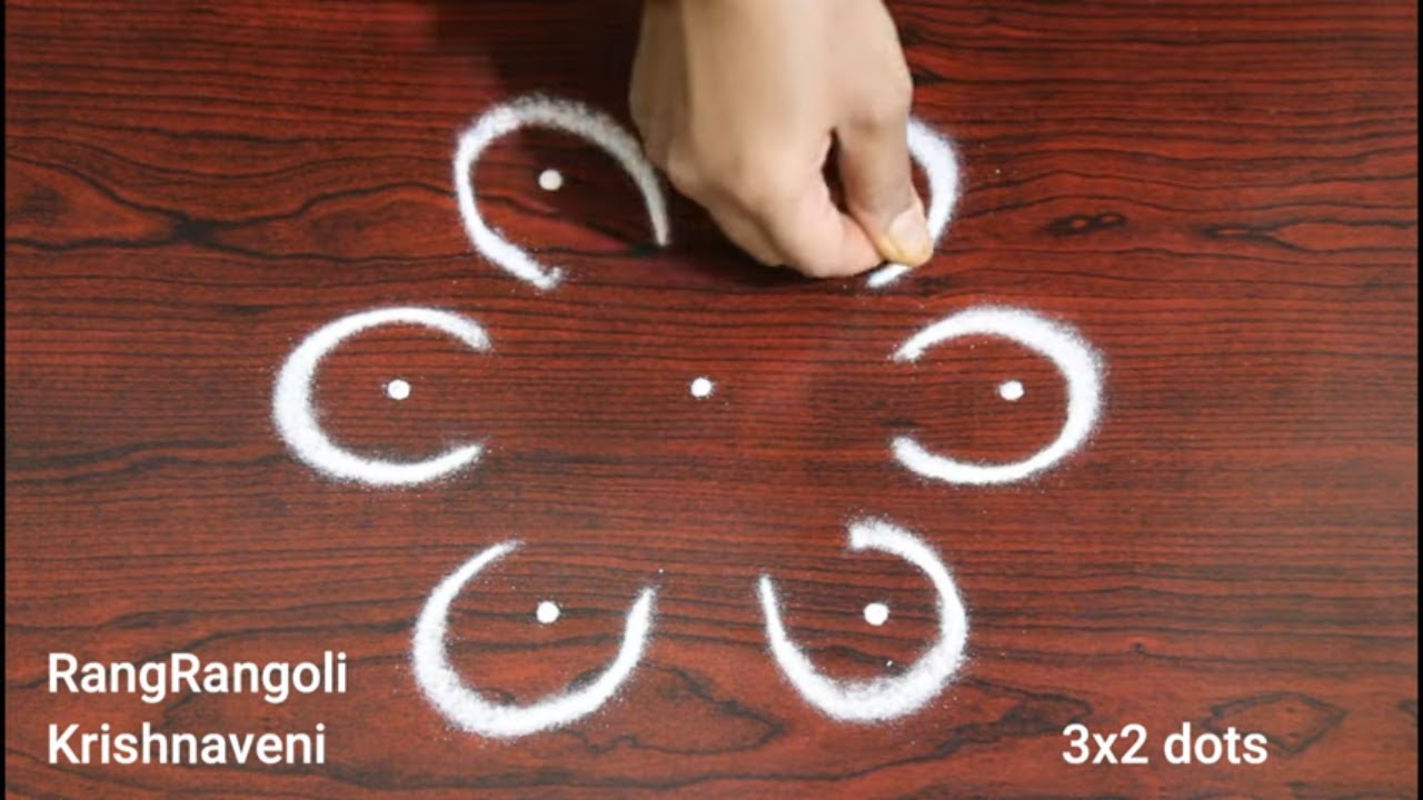 4 Small Kolams🌼3x2 dots Easy Muggulu🌼Simple Daily Rangoli🌼RangRangoli Krishnaveni