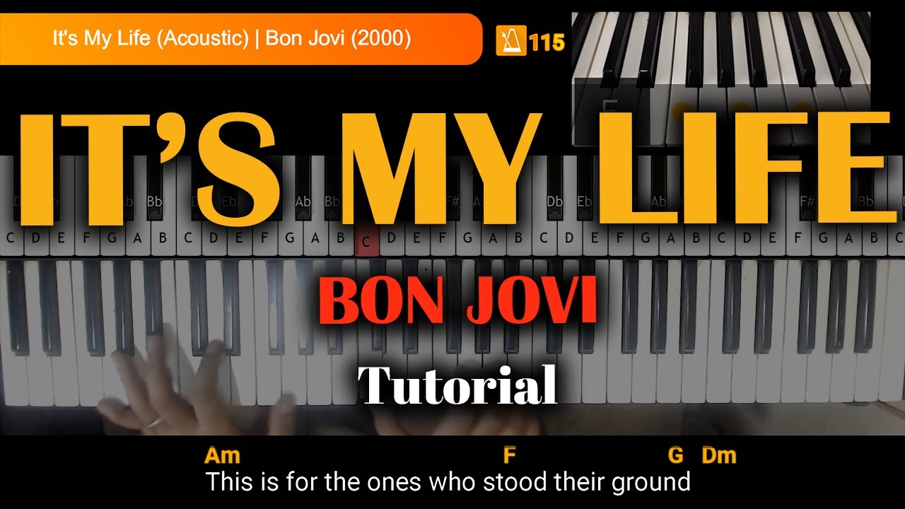 How to Play It's My Life (Bon Jovi) acoustic version on Piano or Keyboard chords & lyrics Tutorial