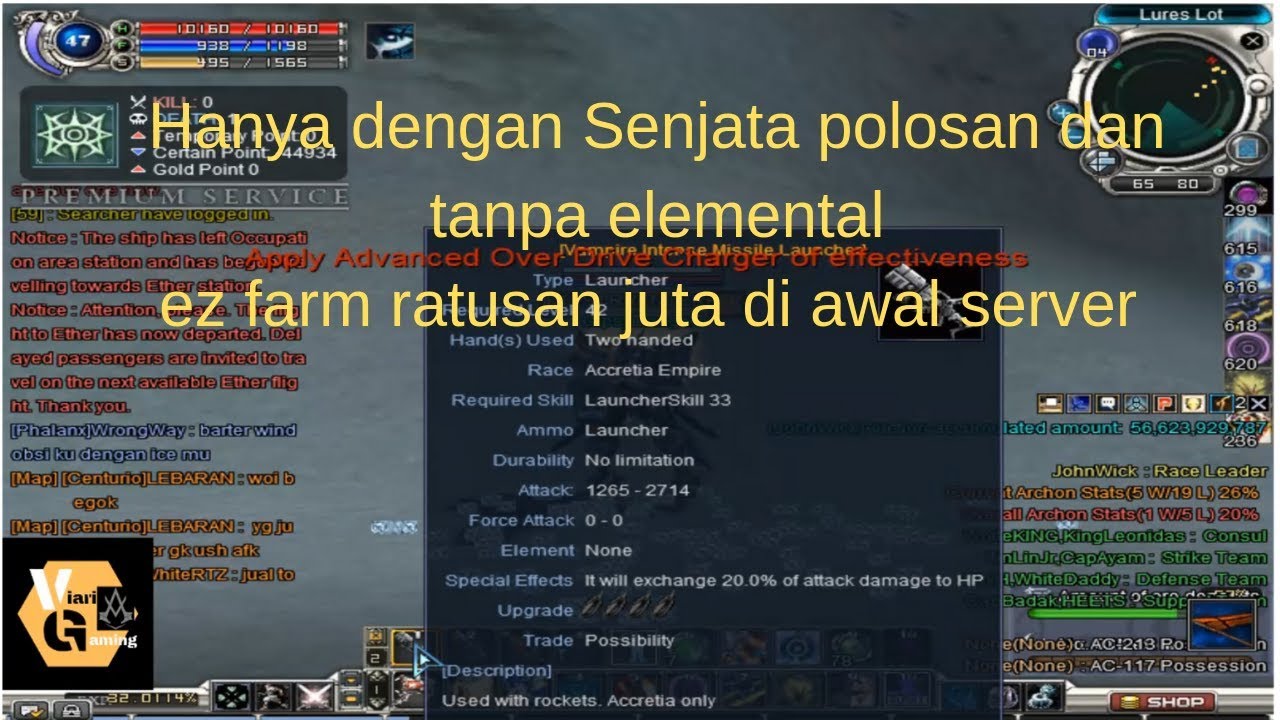 Chart Farming RF Online Awal Server modal kecil hasil ratusan juta