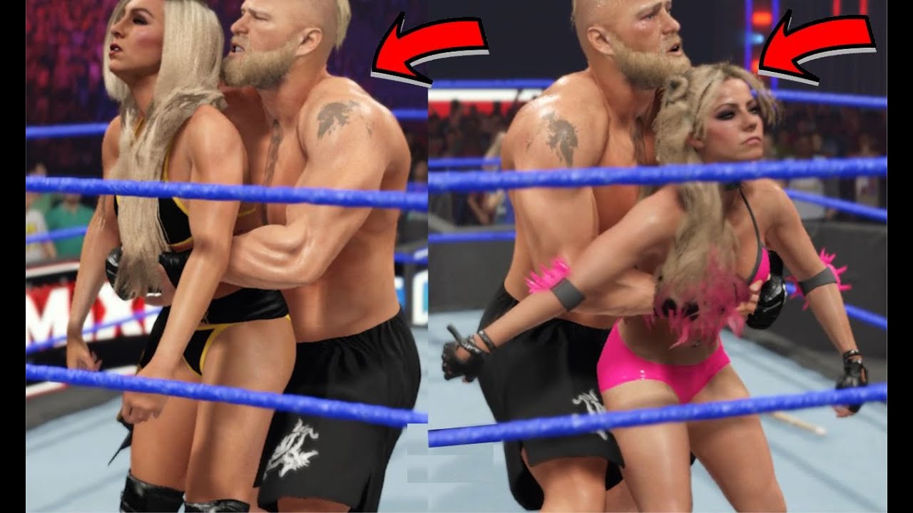 Intergender Match - Brock Lesnar vs Charlotte Flair & Alexa Bliss : WWE 2K23