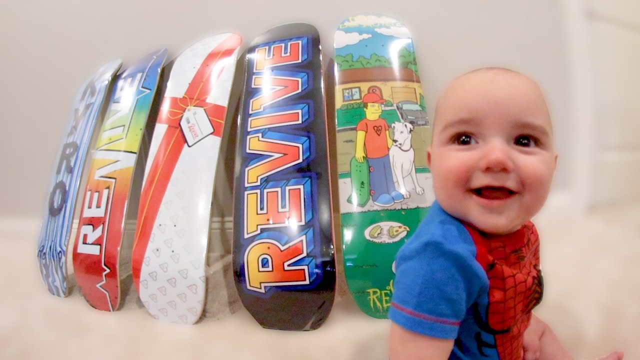 BABY PICKS MY SKATEBOARD.
