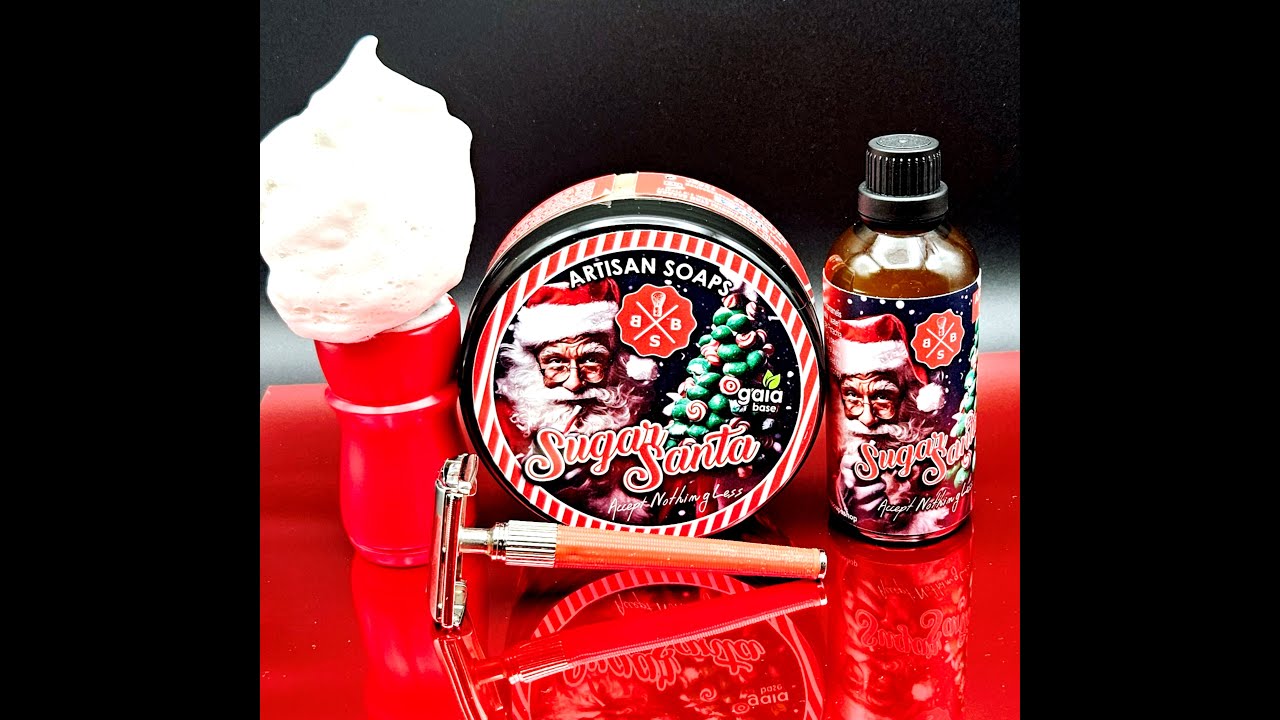 BBS "Sugar Santa" Shave Soap & Splash / Vintage 1976 Gillette Knack TTO made in Mexico Razor.