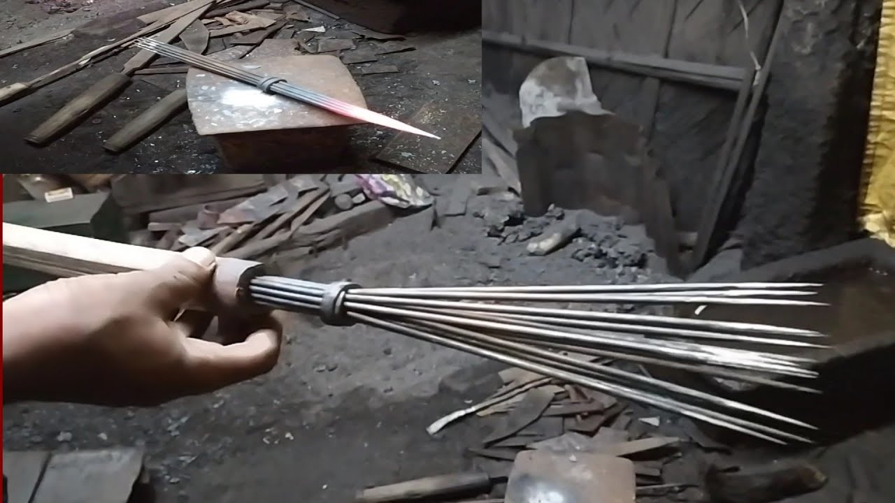 BLACKSMITH MAKING PRONGED FISHING SPEAR FROM RIKSHAW SPOKE / HOW TO MAKE PRONGED FISHING SPEAR