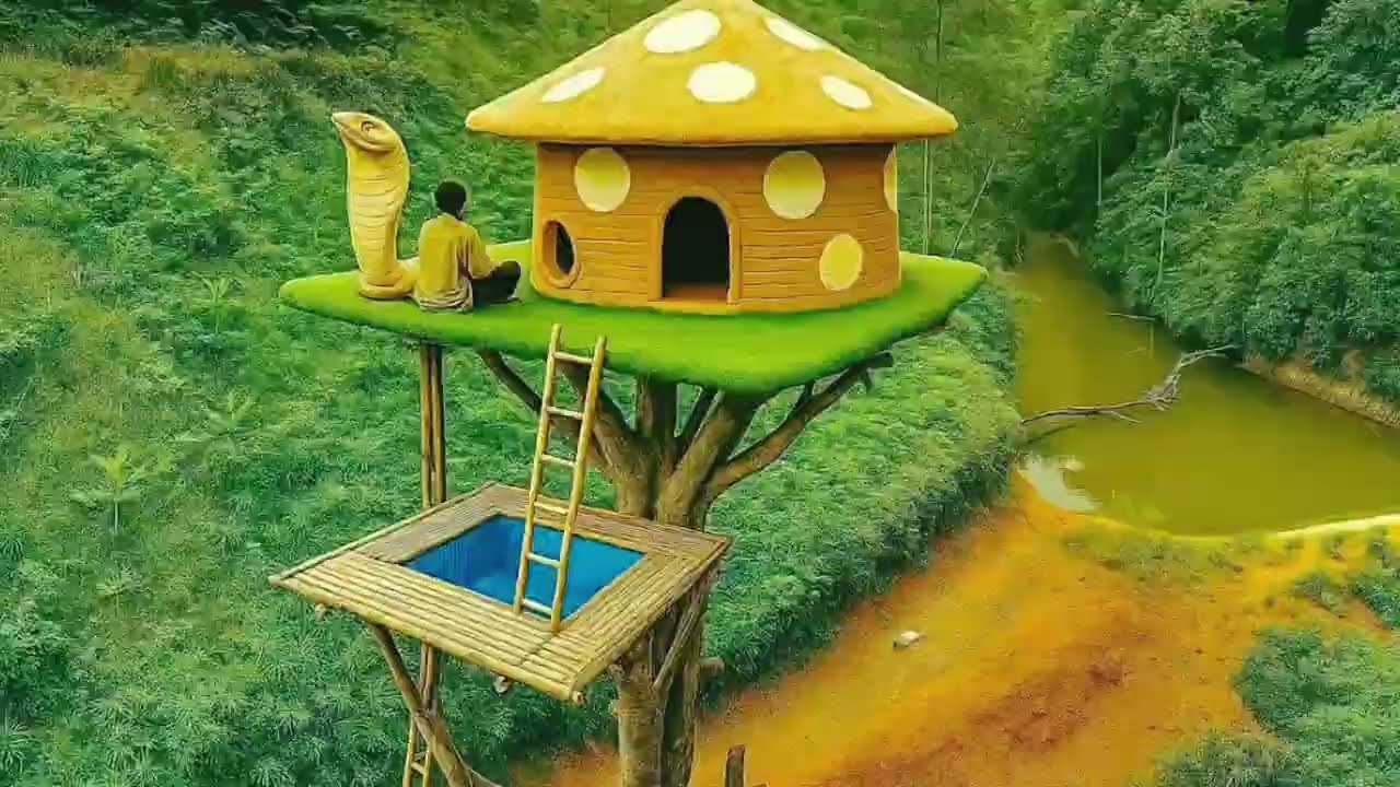 Amazing people build mushroom houses 10 meters in the air and experience high-altitude