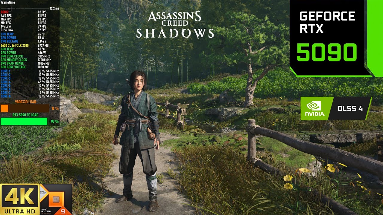 Asasssin's Creed Shadows Ultra High Ray Tracing, 4K DLSS 4 | RTX 5090 | 9800X3D