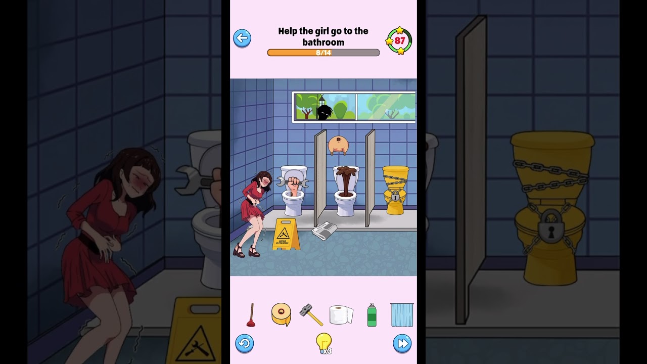 Brain Up: Drama puzzle game - Level 29 - Help the girl go to the bathroom.