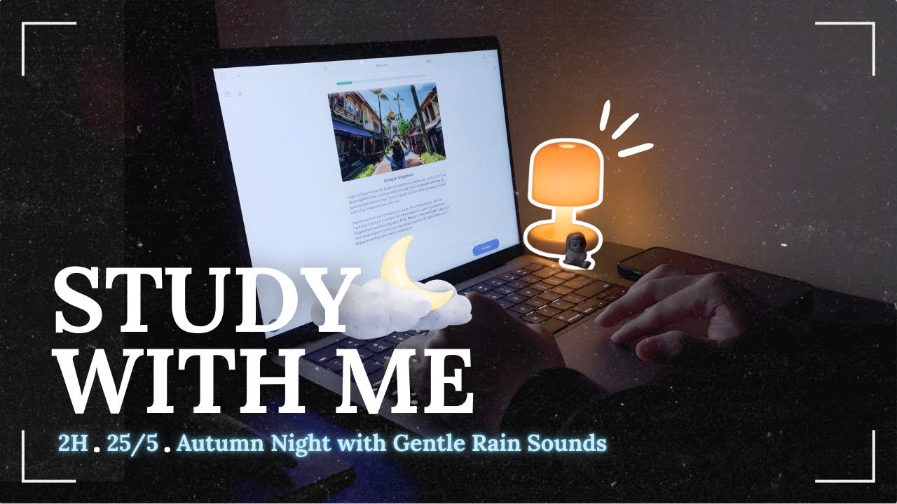 🌃 2 HOUR LATE NIGHT STUDY WITH ME | 🌧️ Night Rain Ambience | No Music | Pomodoro 25/5